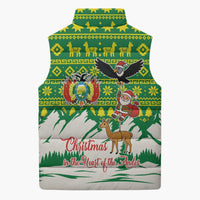 Bolivia Christmas Sleeveless Puffer Jacket with Santa Claus Andean Deer Condor and Traditional Pattern Design - Wonder Print Shop
