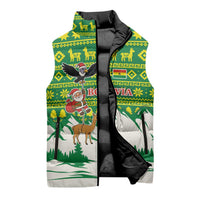 Bolivia Christmas Sleeveless Puffer Jacket with Santa Claus Andean Deer Condor and Traditional Pattern Design - Wonder Print Shop