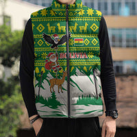 Bolivia Christmas Sleeveless Puffer Jacket with Santa Claus Andean Deer Condor and Traditional Pattern Design - Wonder Print Shop