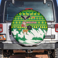 Bolivia Christmas Spare Tire Cover with Santa Claus Andean Deer Condor and Traditional Pattern Design - Wonder Print Shop