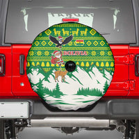 Bolivia Christmas Spare Tire Cover with Santa Claus Andean Deer Condor and Traditional Pattern Design - Wonder Print Shop