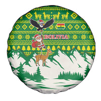 Bolivia Christmas Spare Tire Cover with Santa Claus Andean Deer Condor and Traditional Pattern Design - Wonder Print Shop