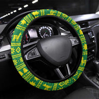Bolivia Christmas Steering Wheel Cover with Santa Claus Andean Deer Condor and Traditional Pattern Design - Wonder Print Shop