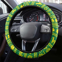 Bolivia Christmas Steering Wheel Cover with Santa Claus Andean Deer Condor and Traditional Pattern Design - Wonder Print Shop