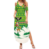 Bolivia Christmas Summer Maxi Dress with Santa Claus Andean Deer Condor and Traditional Pattern Design - Wonder Print Shop