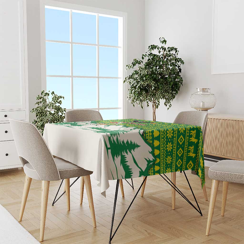 Bolivia Christmas Tablecloth with Santa Claus Andean Deer Condor and Traditional Pattern Design - Wonder Print Shop