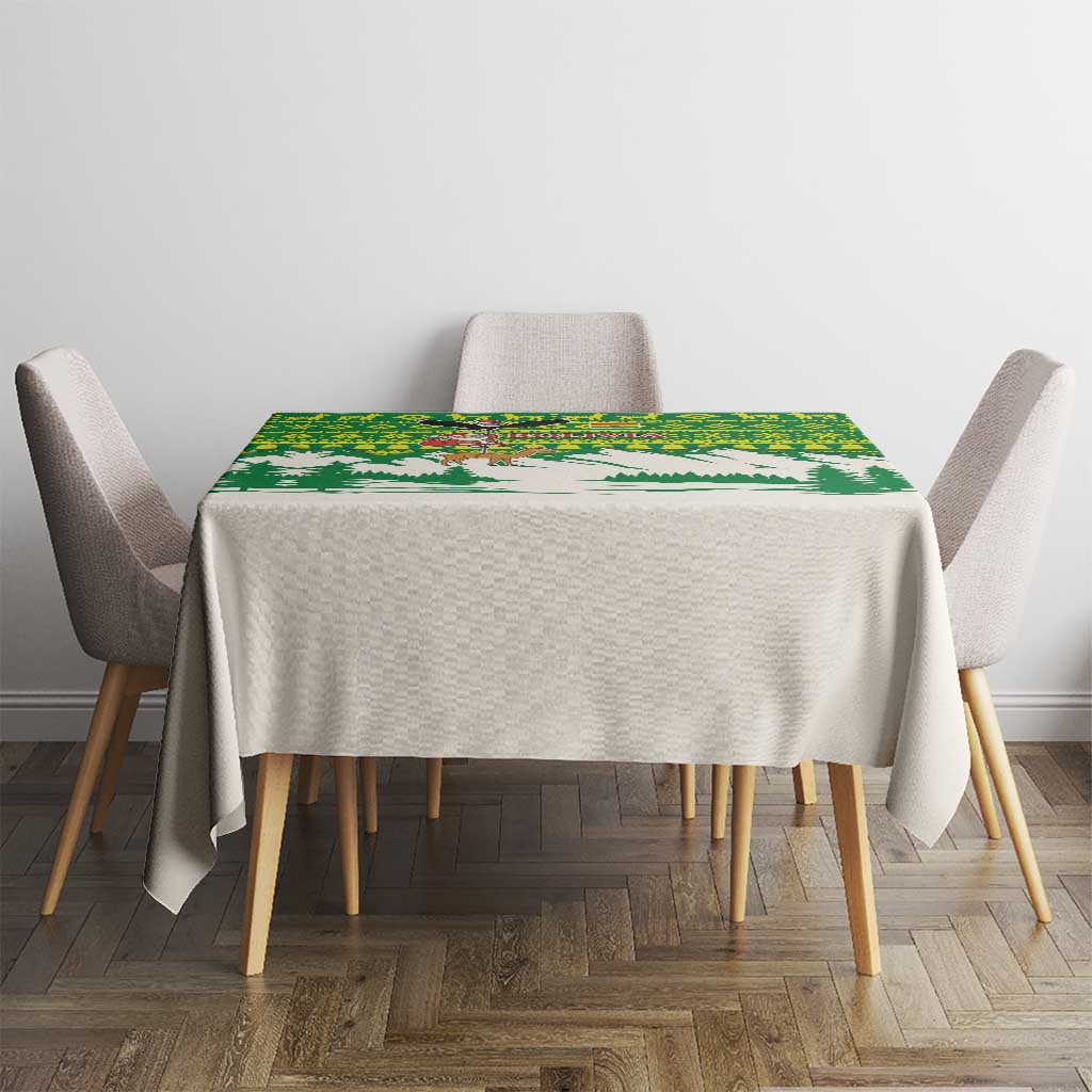 Bolivia Christmas Tablecloth with Santa Claus Andean Deer Condor and Traditional Pattern Design - Wonder Print Shop