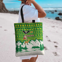 Bolivia Christmas Tote Bag with Santa Claus Andean Deer Condor and Traditional Pattern Design - Wonder Print Shop