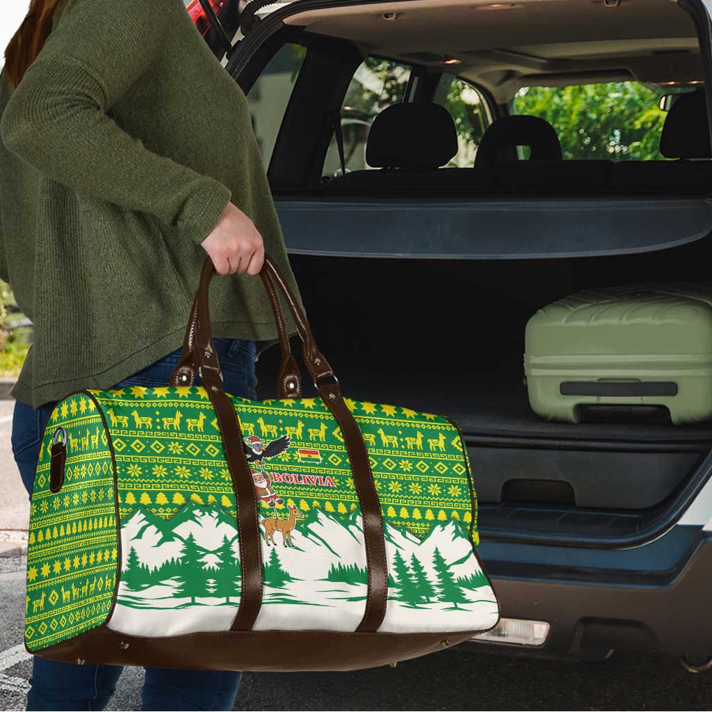 Bolivia Christmas Travel Bag with Santa Claus Andean Deer Condor and Traditional Pattern Design - Wonder Print Shop