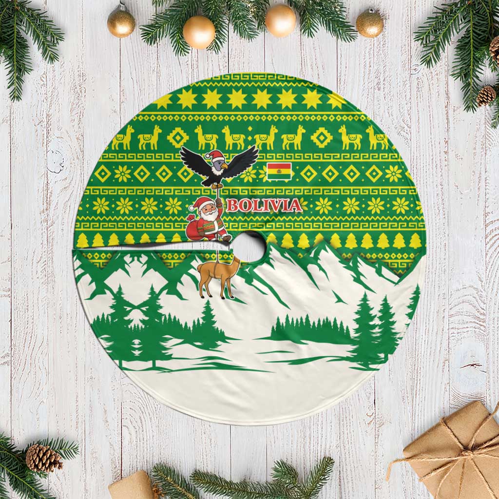 Bolivia Christmas Tree Skirt with Santa Claus Andean Deer Condor and Traditional Pattern Design - Wonder Print Shop