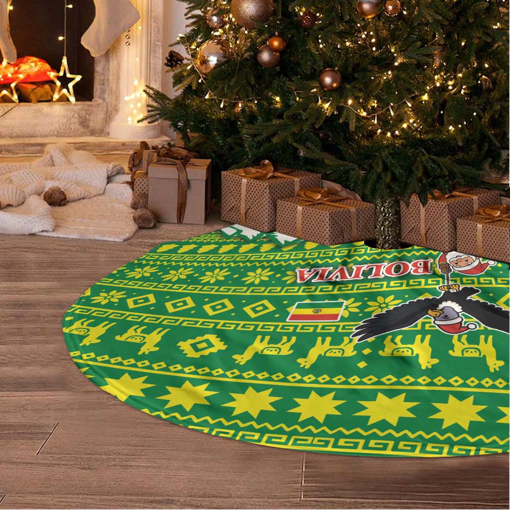 Bolivia Christmas Tree Skirt with Santa Claus Andean Deer Condor and Traditional Pattern Design - Wonder Print Shop