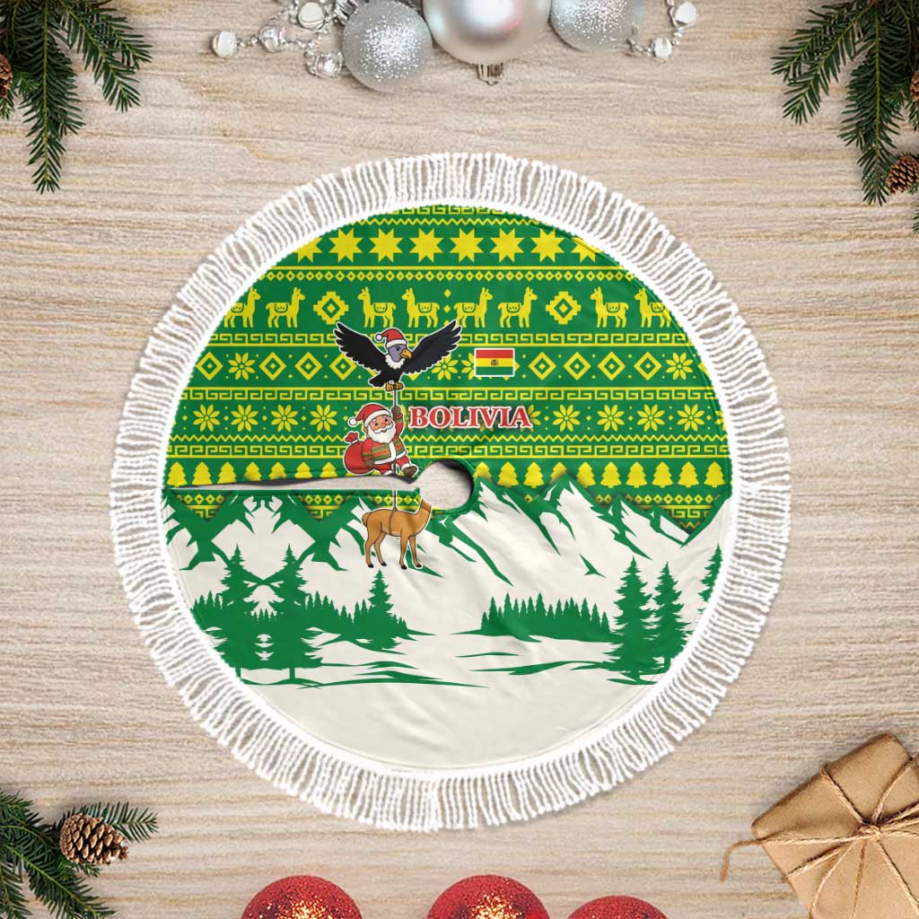 Bolivia Christmas Tree Skirt with Santa Claus Andean Deer Condor and Traditional Pattern Design - Wonder Print Shop