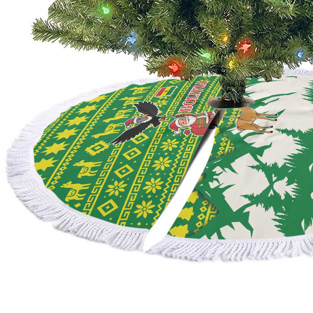 Bolivia Christmas Tree Skirt with Santa Claus Andean Deer Condor and Traditional Pattern Design - Wonder Print Shop