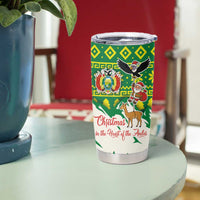 Bolivia Christmas Tumbler Cup with Santa Claus Andean Deer Condor and Traditional Pattern Design - Wonder Print Shop