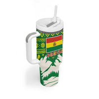 Bolivia Christmas Tumbler With Handle with Santa Claus Andean Deer Condor and Traditional Pattern Design - Wonder Print Shop