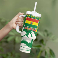 Bolivia Christmas Tumbler With Handle with Santa Claus Andean Deer Condor and Traditional Pattern Design - Wonder Print Shop