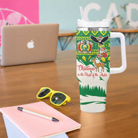 Bolivia Christmas Tumbler With Handle with Santa Claus Andean Deer Condor and Traditional Pattern Design - Wonder Print Shop