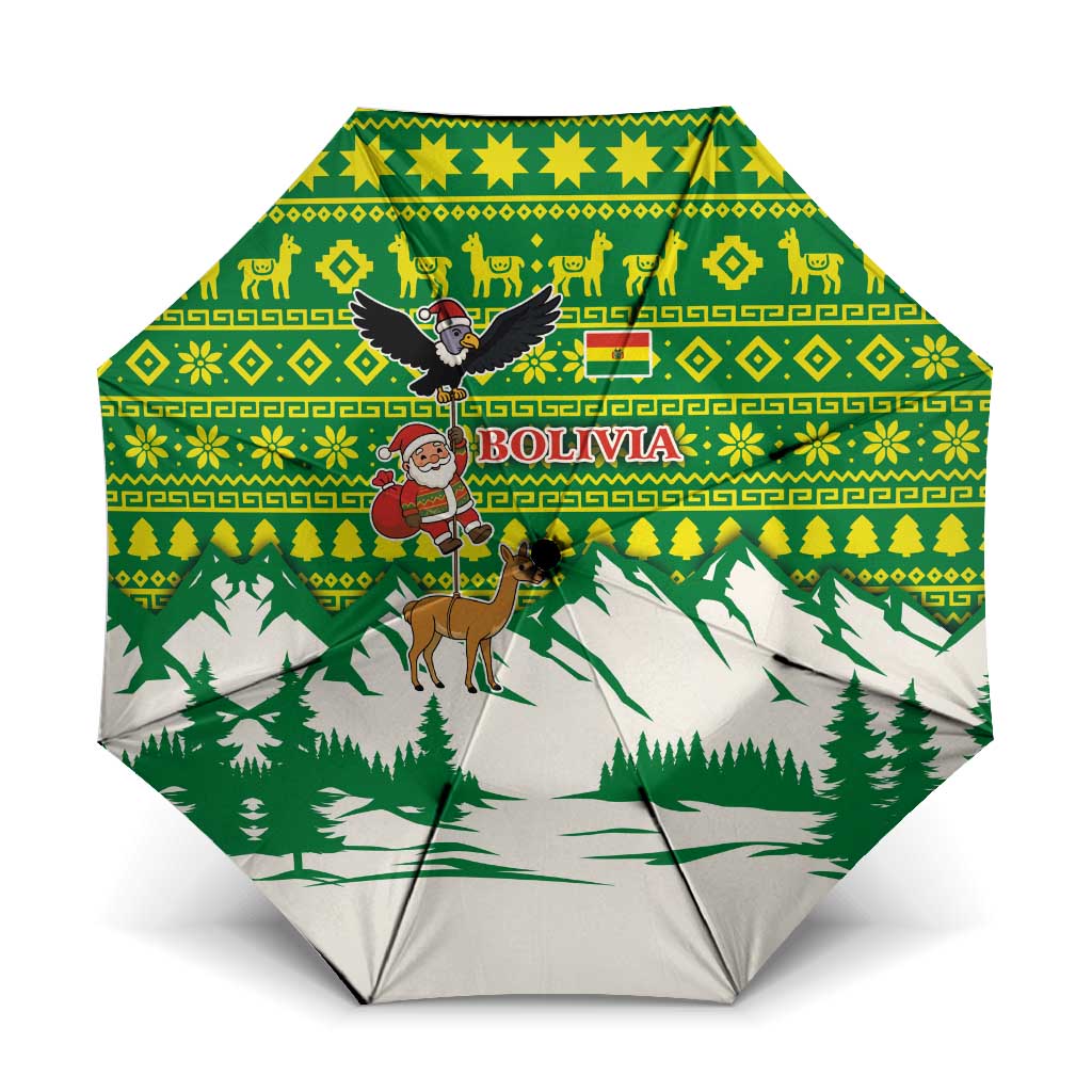 Bolivia Christmas Umbrella with Santa Claus Andean Deer Condor and Traditional Pattern Design - Wonder Print Shop