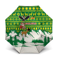 Bolivia Christmas Umbrella with Santa Claus Andean Deer Condor and Traditional Pattern Design - Wonder Print Shop
