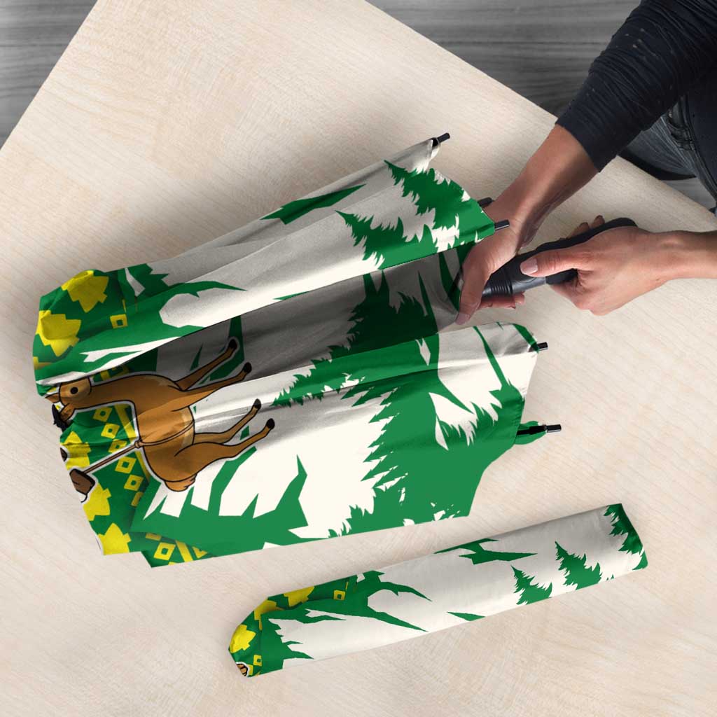 Bolivia Christmas Umbrella with Santa Claus Andean Deer Condor and Traditional Pattern Design - Wonder Print Shop