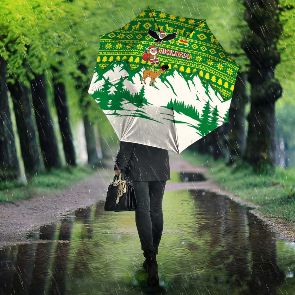 Bolivia Christmas Umbrella with Santa Claus Andean Deer Condor and Traditional Pattern Design - Wonder Print Shop