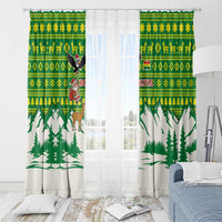 Bolivia Christmas Window Curtain with Santa Claus Andean Deer Condor and Traditional Pattern Design - Wonder Print Shop