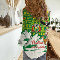 Bolivia Christmas Women Casual Shirt with Santa Claus Andean Deer Condor and Traditional Pattern Design - Wonder Print Shop