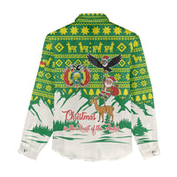 Bolivia Christmas Women Casual Shirt with Santa Claus Andean Deer Condor and Traditional Pattern Design - Wonder Print Shop