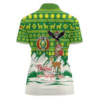 Bolivia Christmas Women Polo Shirt with Santa Claus Andean Deer Condor and Traditional Pattern Design - Wonder Print Shop