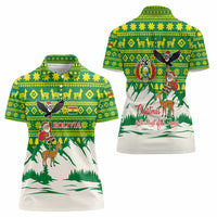 Bolivia Christmas Women Polo Shirt with Santa Claus Andean Deer Condor and Traditional Pattern Design - Wonder Print Shop