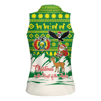 Bolivia Christmas Women Sleeveless Polo Shirt with Santa Claus Andean Deer Condor and Traditional Pattern Design - Wonder Print Shop