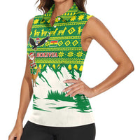 Bolivia Christmas Women Sleeveless Polo Shirt with Santa Claus Andean Deer Condor and Traditional Pattern Design - Wonder Print Shop