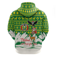 Bolivia Christmas Zip Hoodie with Santa Claus Andean Deer Condor and Traditional Pattern Design - Wonder Print Shop