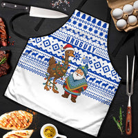 Uruguay Christmas Apron with Santa Claus Rhea Bird Holiday Lights and Blue Geometric Pattern - Wonder Print Shop