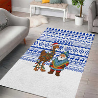 Uruguay Christmas Area Rug with Santa Claus Rhea Bird Holiday Lights and Blue Geometric Pattern - Wonder Print Shop