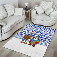 Uruguay Christmas Area Rug with Santa Claus Rhea Bird Holiday Lights and Blue Geometric Pattern - Wonder Print Shop