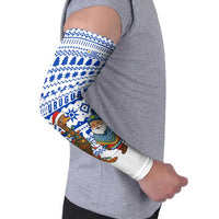 Uruguay Christmas Arm Sleeves with Santa Claus Rhea Bird Holiday Lights and Blue Geometric Pattern - Wonder Print Shop