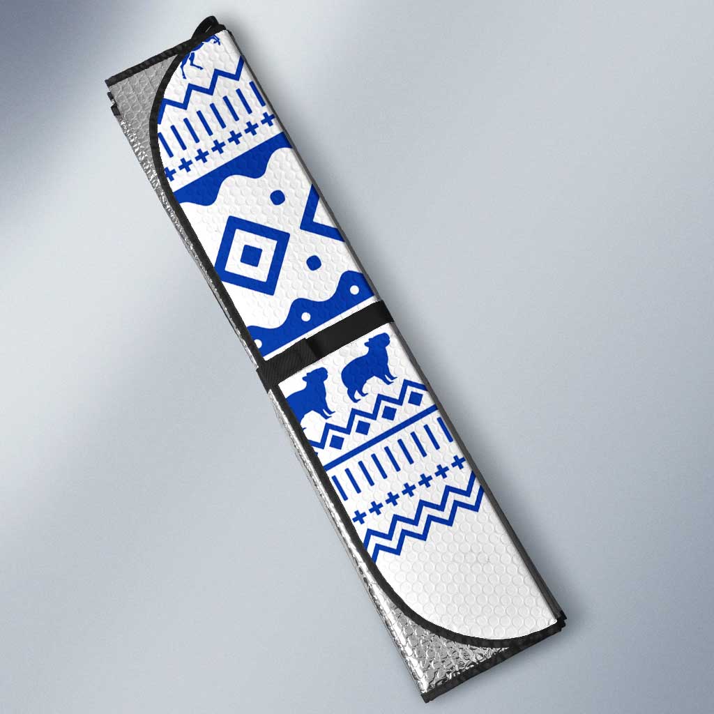 Uruguay Christmas Auto Sun Shade with Santa Claus Rhea Bird Holiday Lights and Blue Geometric Pattern - Wonder Print Shop