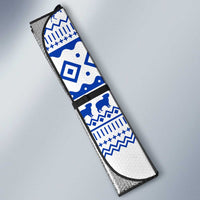 Uruguay Christmas Auto Sun Shade with Santa Claus Rhea Bird Holiday Lights and Blue Geometric Pattern - Wonder Print Shop