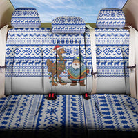 Uruguay Christmas Back Car Seat Cover with Santa Claus Rhea Bird Holiday Lights and Blue Geometric Pattern - Wonder Print Shop