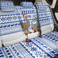 Uruguay Christmas Back Car Seat Cover with Santa Claus Rhea Bird Holiday Lights and Blue Geometric Pattern - Wonder Print Shop