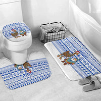 Uruguay Christmas Bathroom Set with Santa Claus Rhea Bird Holiday Lights and Blue Geometric Pattern - Wonder Print Shop