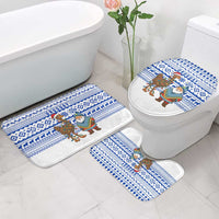 Uruguay Christmas Bathroom Set with Santa Claus Rhea Bird Holiday Lights and Blue Geometric Pattern - Wonder Print Shop