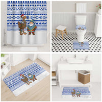 Uruguay Christmas Bathroom Set with Santa Claus Rhea Bird Holiday Lights and Blue Geometric Pattern - Wonder Print Shop