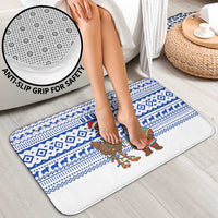 Uruguay Christmas Bathroom Set with Santa Claus Rhea Bird Holiday Lights and Blue Geometric Pattern - Wonder Print Shop