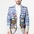 Uruguay Christmas Blazer with Santa Claus Rhea Bird Holiday Lights and Blue Geometric Pattern - Wonder Print Shop