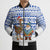 Uruguay Christmas Bomber Puffer Jacket with Santa Claus Rhea Bird Holiday Lights and Blue Geometric Pattern - Wonder Print Shop