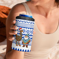 Uruguay Christmas 4 in 1 Can Cooler Tumbler with Santa Claus Rhea Bird Holiday Lights and Blue Geometric Pattern - Wonder Print Shop