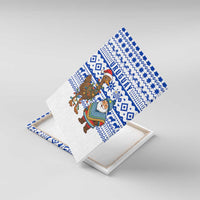 Uruguay Christmas Canvas Wall Art with Santa Claus Rhea Bird Holiday Lights and Blue Geometric Pattern - Wonder Print Shop