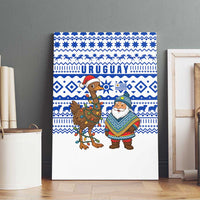 Uruguay Christmas Canvas Wall Art with Santa Claus Rhea Bird Holiday Lights and Blue Geometric Pattern - Wonder Print Shop
